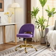 thumbnail image 3 of Ktaxon Chaise de Bureau Réglable en Flanelle, Chaise de Travail pour Ordinateur, Petit Tabouret de Coiffeuse à Roulettes avec Roues pour Étude, Maquillage, Salle d'Habillage, Violet, 3 of 11