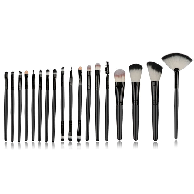 18-Piece Professional Makeup Brush Set with Fan Brush - Synthetic Fiber Bristles, Plastic Handles, 1# Model - Versatile Tools for Personal & Pro Use, Includes Powder Brush & Assorted Sizes (2#-7#