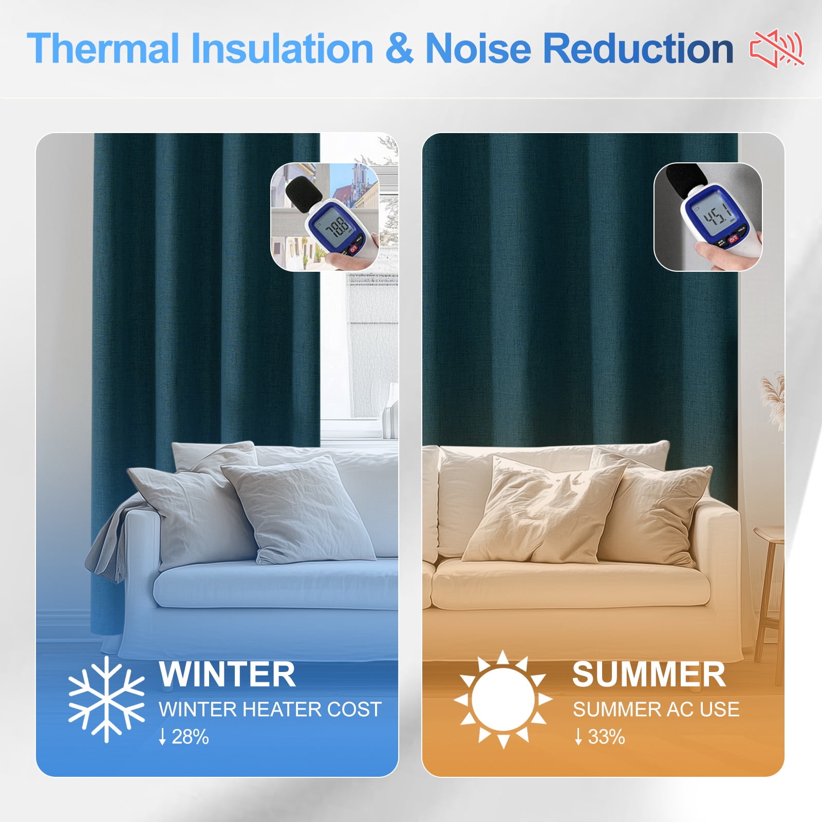 JIATER Blackout Curtains Set of 2 Panels for Bedroom Living Room 42 x 84 inch,Thermal Insulated Room Darkening Blackout Curtains with Grommet,Blue