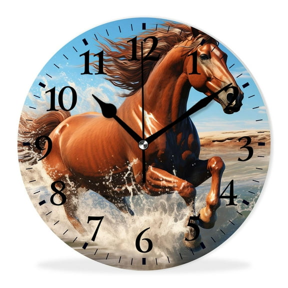 Silent Wall Clocks Non-Ticking Battery Operated Clock Modern Decor Wall Clocks for Bedroom-Horse Ocean Sea Summer Beach Elegant(10inch)