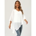 thumbnail image 2 of DARING DIVA Women's Flowy V Neck Chiffon Blouse Asymmetrical Top M White, 2 of 7
