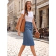 thumbnail image 4 of DARING DIVA Women's Back Slit Stretchy Below Knee Length Jean Skirt XS Blue, 4 of 7
