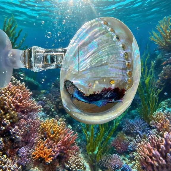 Aquarium Decor, Betta Hammock with Suction Cup, Hand-Polished Seashell Hammock, Fish Tank Decorations for Betta Fish Resting and Breeding Support