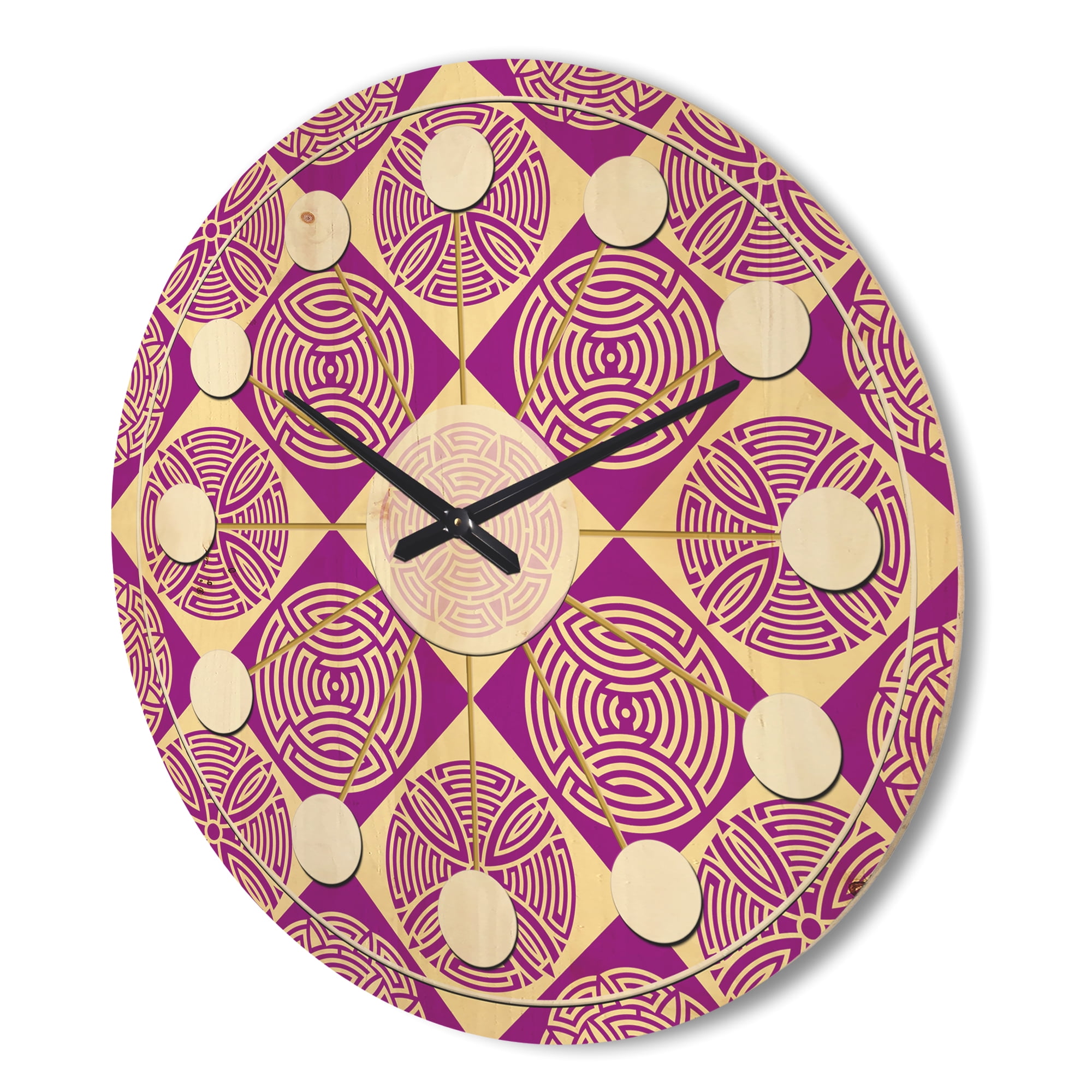 Designart 'Abstract Retro Pattern Design XI' Mid-Century Modern Wood Wall Clock