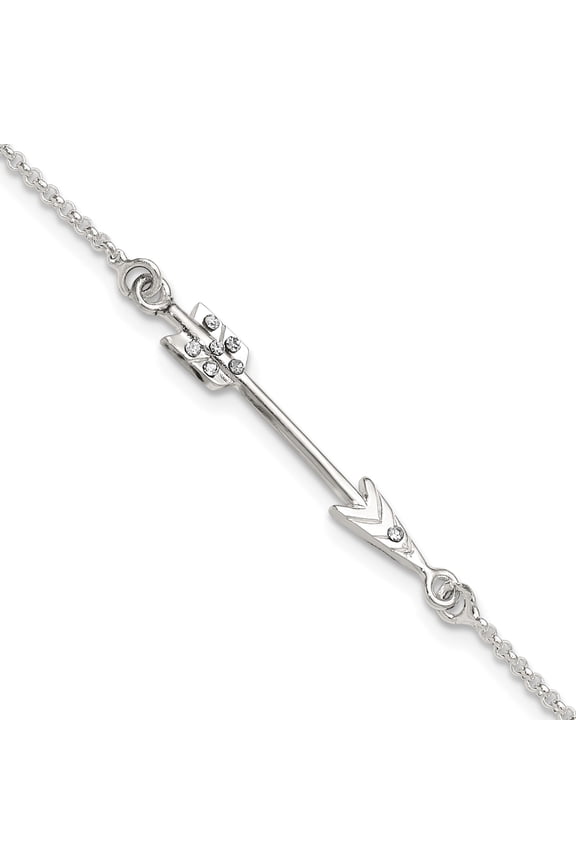 Sterling Silver Polished Cz Arrow Bracelet (Width 1.5) (Length 8.25) - Jbsp