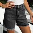 thumbnail image 6 of felwors Women's High Waist Beige Denim Shorts 2026 Trendy Raw Hem Stretchy Casual Shorts for Daily Vacation Wear（Grey， L）, 6 of 7