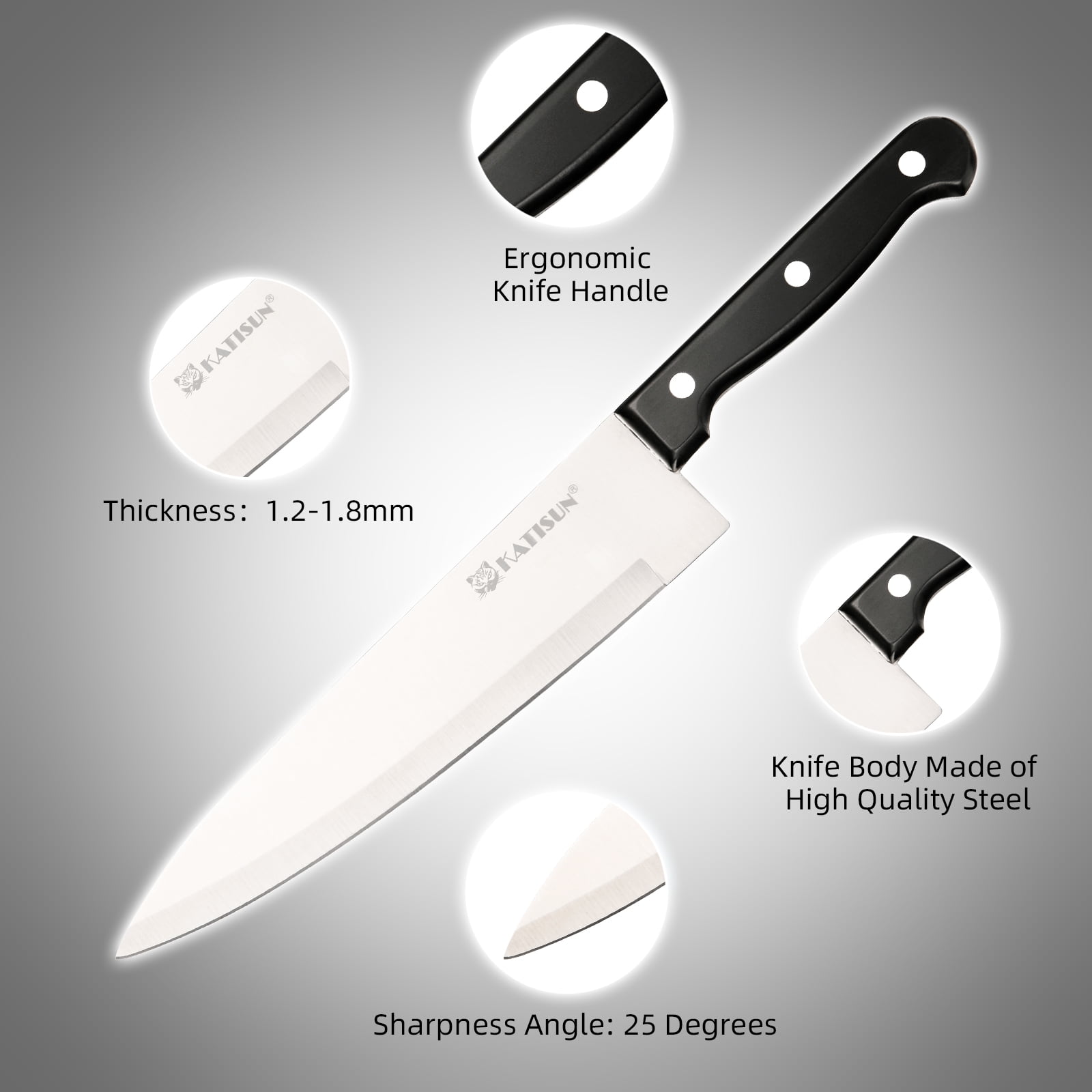 19-piece knife set, made of German steel, durable, dishwasher safe, kitchen knife set with built-in sharpener, for chopping, slicing, dicing and cutting.