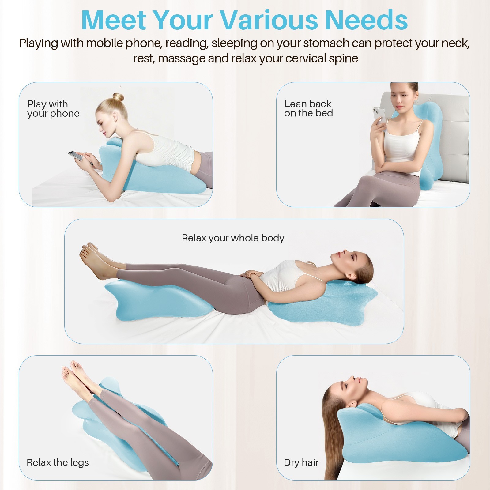 TOPCHANCES Lumbar Support Pillow, Memory Foam Back Support Cushion, Orthopaedic Bed Wedge Pillow with Removable Headrest, Ergonomic Backrests for Back, Neck, Lumbar & Legs (Blue)