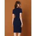 thumbnail image 4 of Vestido retro de manga corta con volantes y cuello de corazón para mujer Azul marino XL, 4 of 5