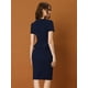 thumbnail image 4 of Vestido retro de manga corta con volantes y cuello de corazón para mujer Azul marino XL, 4 of 5