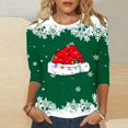 thumbnail image 2 of Womens Work Shirts Long Sleeve Tops Casual Christmas 3/4 Sleeve Festive Red Holiday Ladies Fall Clothes for Women Tees Blouses Green L, 2 of 4