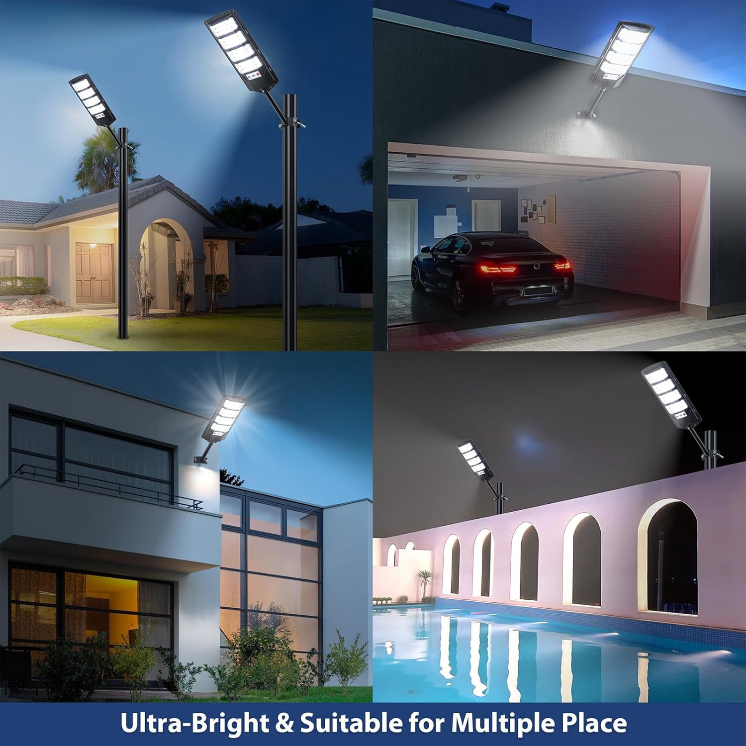 Solar Street Light Solar Security Flood Lights Pole Barn Commercial Parking Lot Lights Outdoor Dusk to Dawn LED Solar Light Motion Sensor Remote Control
