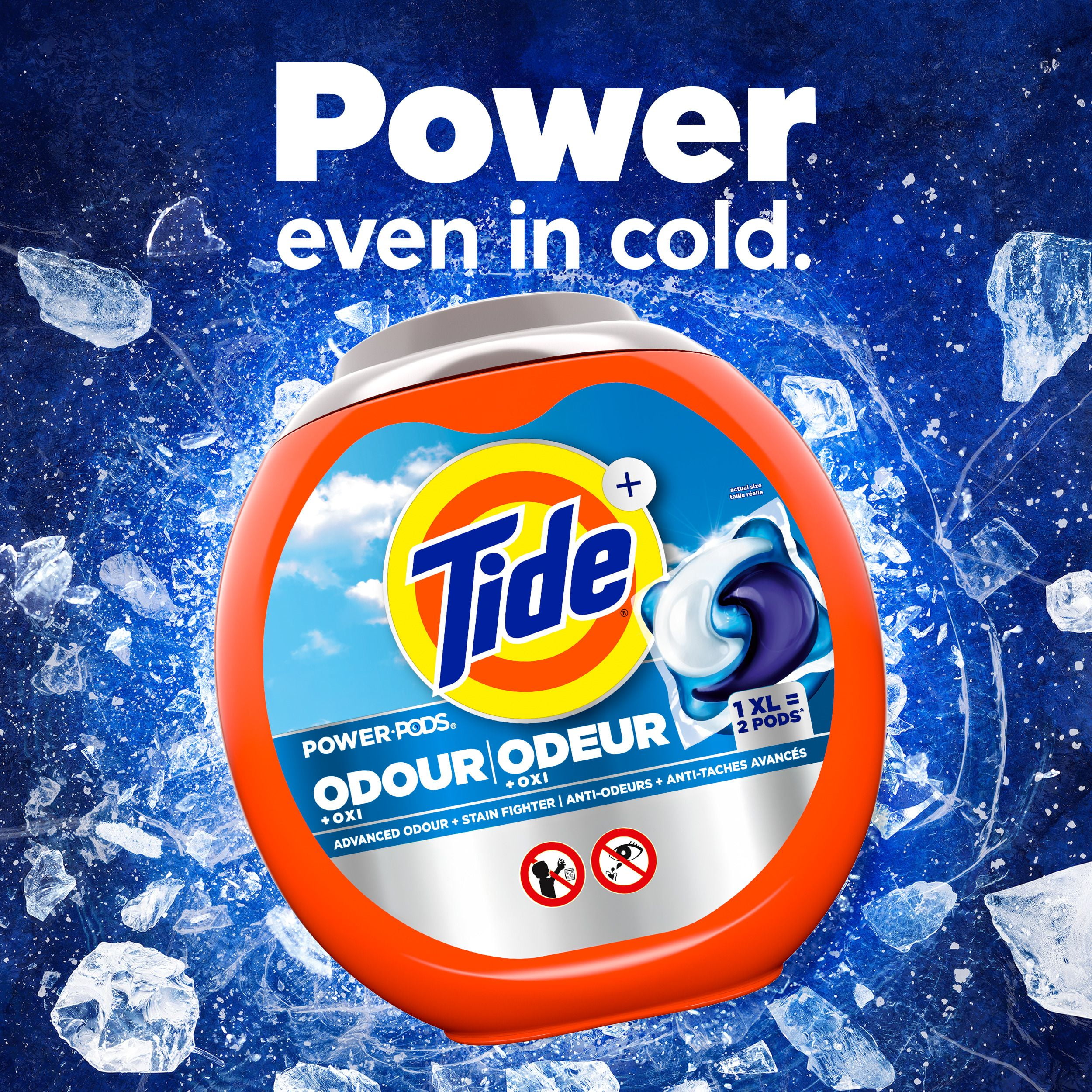 Tide Odour + Oxi Laundry Detergent Pacs, Original Scent, Advanced Odour + Stain Fighter, 25CT