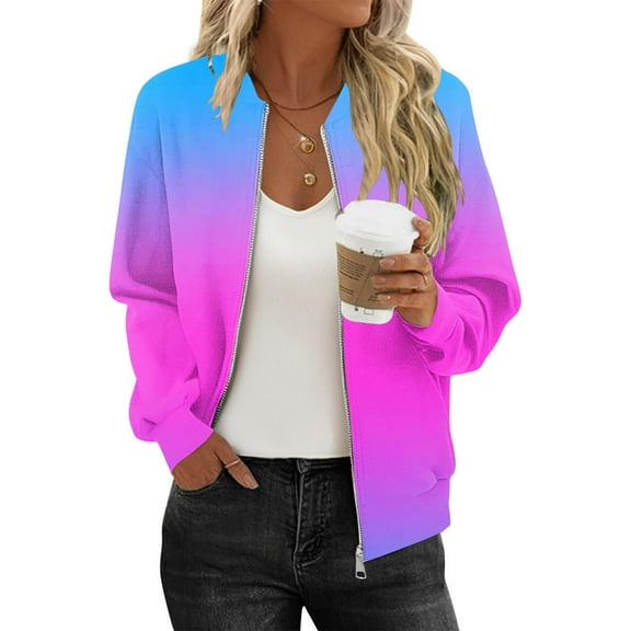 Bomber Jacket Women Sevevn Women's Bomber Jacket Casual Print Long Sleeve Pocket Zipper Sweatshirts Coat