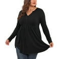 thumbnail image 4 of WellSize Plus Size Blouses for Women V Neck Curved Hems Tunic Tops Casual Long Sleeve Botton Fall Shirts, 4 of 9