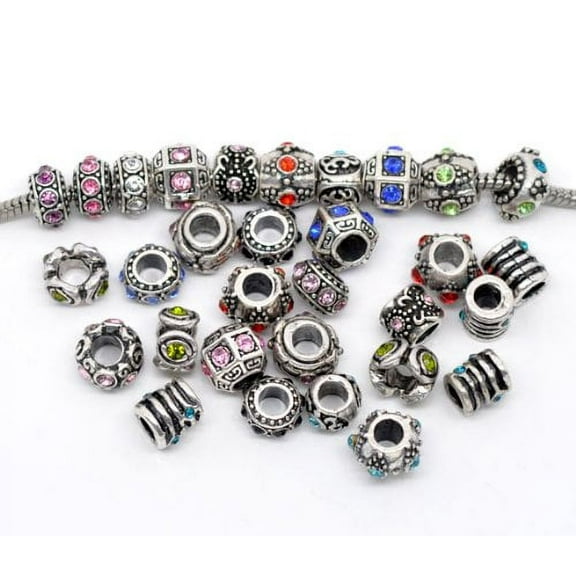 Buckets of Beads Ten (10) of Assorted Crystal Rhinestone Beads Charms Spacers Beads. Compatible With Most Major Charm Bracelets.