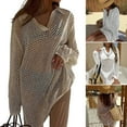 thumbnail image 2 of Jesscasday Hollow Out Beach Cover Up for Women Long Sleeves Beach Dress Loose Swimsuit Cover Up Crochet Swimwear Cover Up Beachwear, 2 of 14