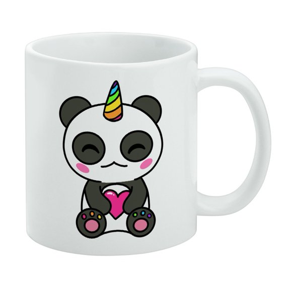 Cute Kawaii Unicorn Panda Holding Heart White Mug