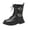 Black, variant on Girls Mid Calf Boots Lace Up Side Zipper Thick Sole Double Buckle Leather Martin Boots Black Size 13 Little Kid