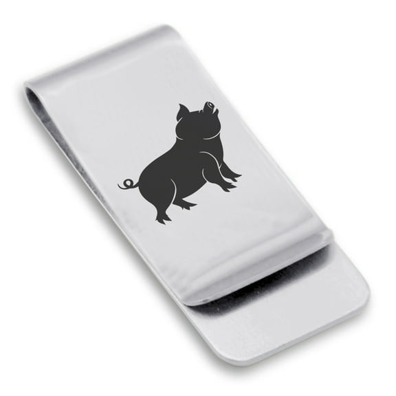 Stainless Steel Pig Good Luck Charm Classic Slim Money Clip Credit Card Holder
