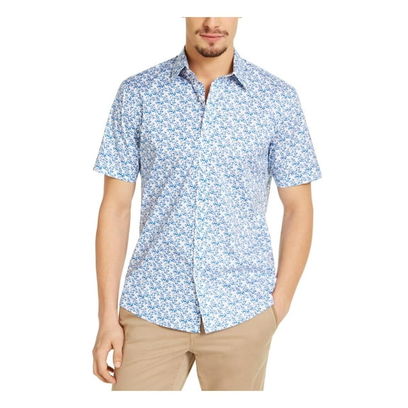 Michael Kors Mens Floral Cotton Blend Short-Sleeve Shirt, Size XXL