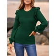 thumbnail image 3 of PRETTYGARDEN Women's Ruffle Long Sleeve Sweaters Crew Neck Lightweight Sweater Fall Trendy Ribbed Knit Pullover Tops, 3 of 9