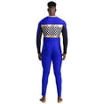 thumbnail image 2 of vastwit Men's Race Car Driver Jumpsuit Checkerboard Plaid Long Sleeve Bodysuit Rompers Royal Blue XXL, 2 of 4