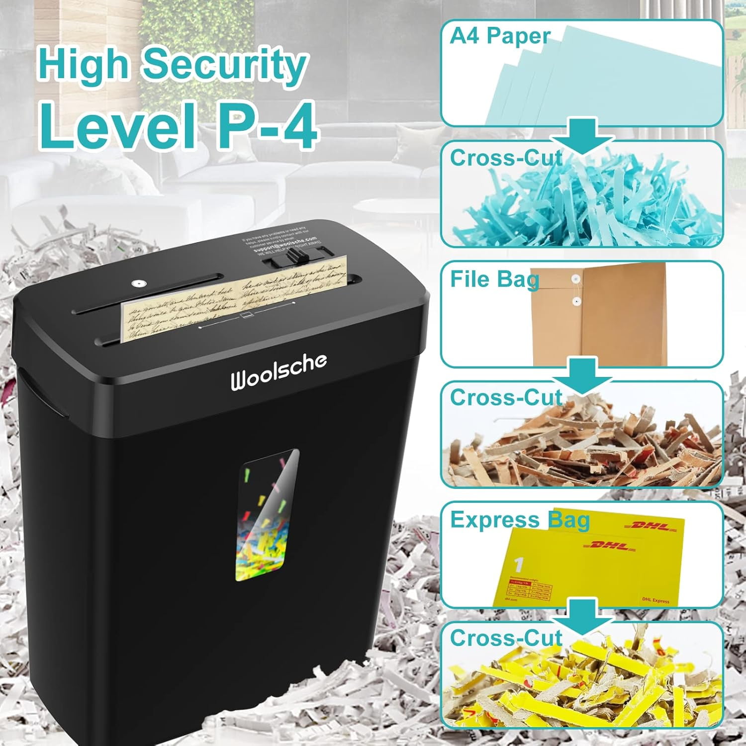 Hendoct 10-Sheet Cross Cut Paper Shredder, 13L Bin, Anti-Jam, P-4 High Security, Home Office, Etl Certified