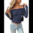 thumbnail image 1 of Blusas de Larga con Hombros Descubiertos para Mujer, Ajustadas, Fruncidas, Estilo Y2K, Conjuntos de Moda 2025 Azul Marino XL, 1 of 9