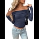 thumbnail image 1 of Blusas de Larga con Hombros Descubiertos para Mujer, Ajustadas, Fruncidas, Estilo Y2K, Conjuntos de Moda 2025 Azul Marino S, 1 of 9
