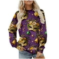 thumbnail image 2 of Craaazy Women's Mardi Gras Shirts Round-neck Casual Long-sleeved Sweatshirt Holiday Party Costumes Graphic Carnival Top Gifts, 2 of 6