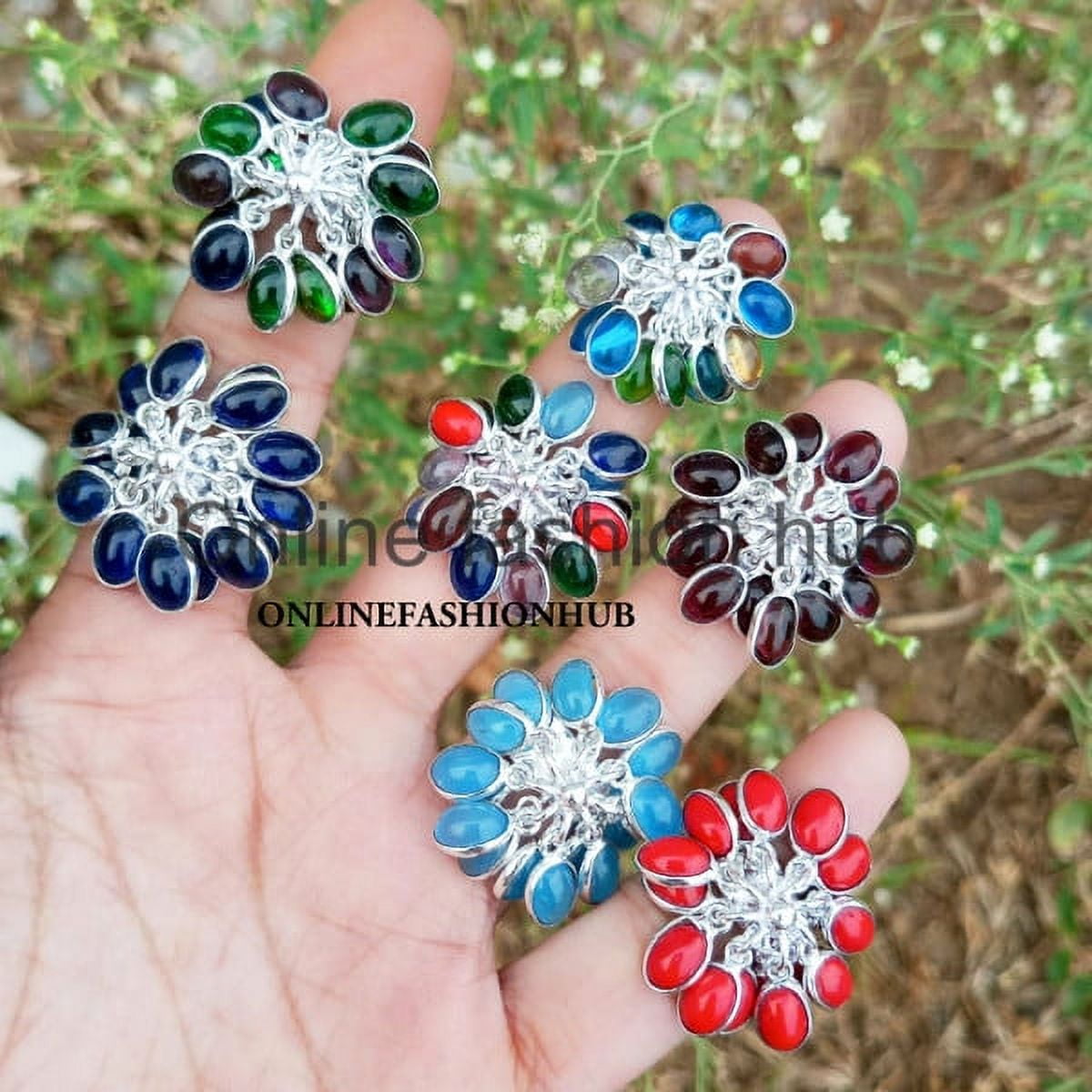 Onyx & Mix Gemstone 925 Sterling Silver Plated Handmade Ring 10 Pcs