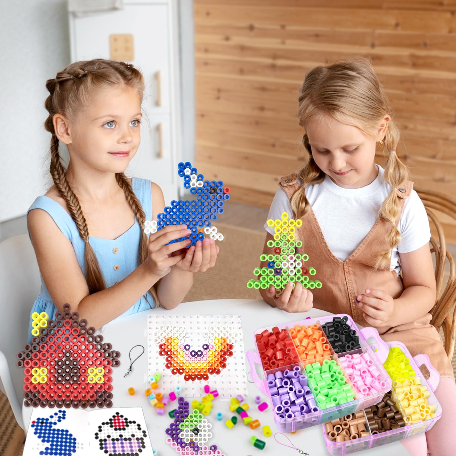10mm Large Fuse Beads Kit– 12 Colors XL Set with Storage Box, Ironing Papers, Pegboards, Booklet, DIY Art Craft Gift for Girls & Boys Age 3+, for Birthday, Christmas, Available in Blue, Red, or White