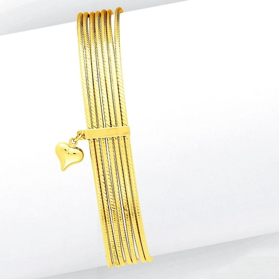 14k Yellow Gold Hollow Textured Polished Slip 7 Bangle Bracelets 11mm Wide Cuff Bracelet for Women