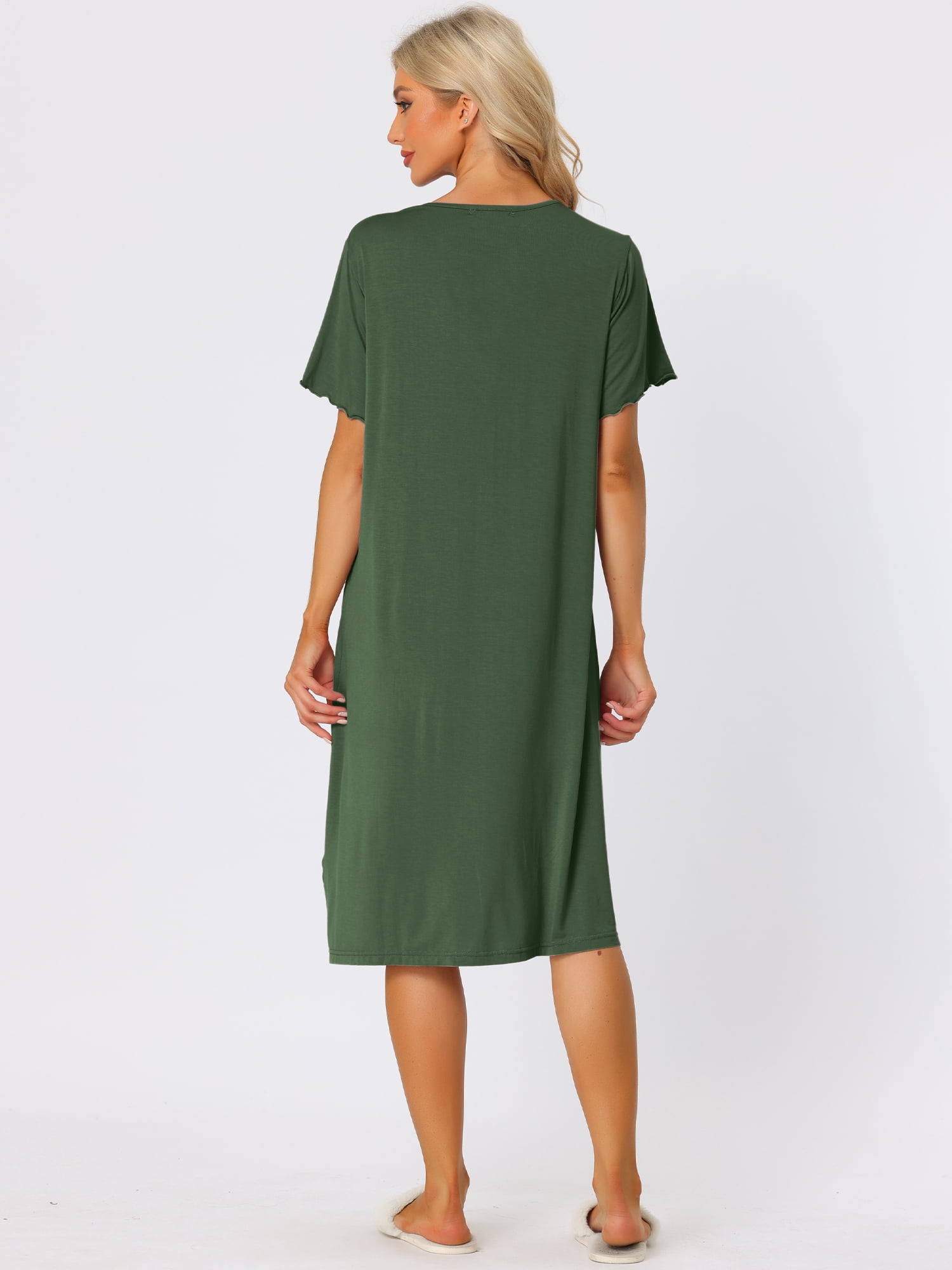 Unique Bargains Womens Modal Nightshirt Soft Button Down Short Sleeve Nightgown