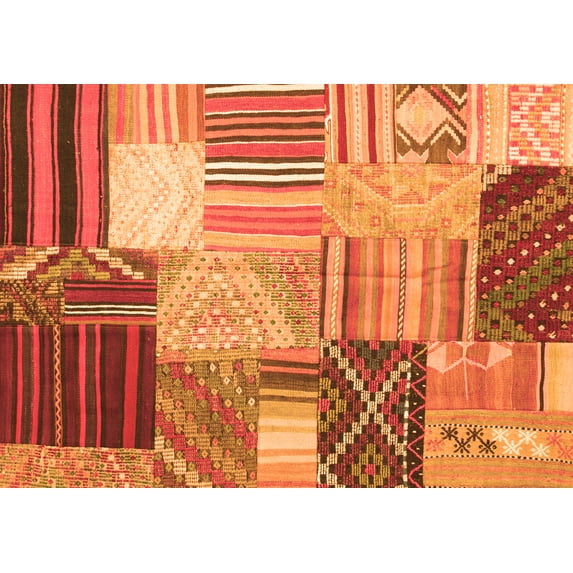 Ahgly Company Indoor Rectangle Patchwork Orange Transitional Area Rugs, 2' x 5'
