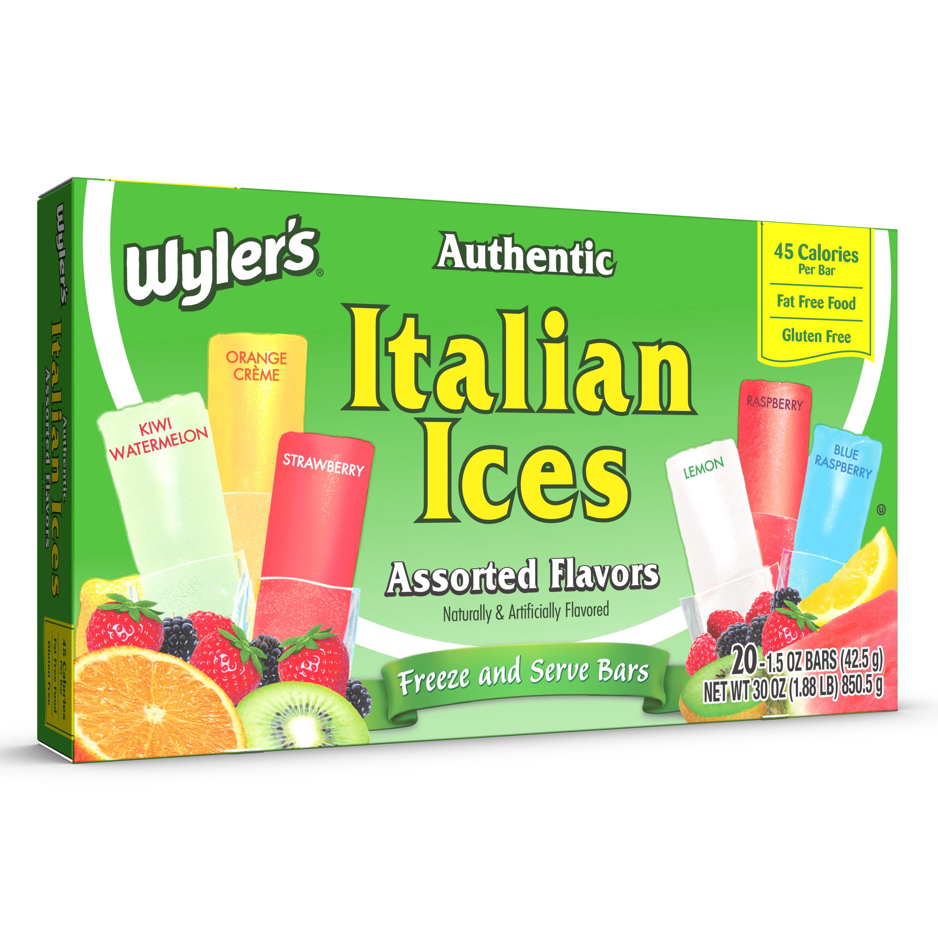 Wyler's Authentic Italian Ices Freeze and Serve Bars Variety Pack, Gluten-Free, 1.5 oz Bars, 20 Count