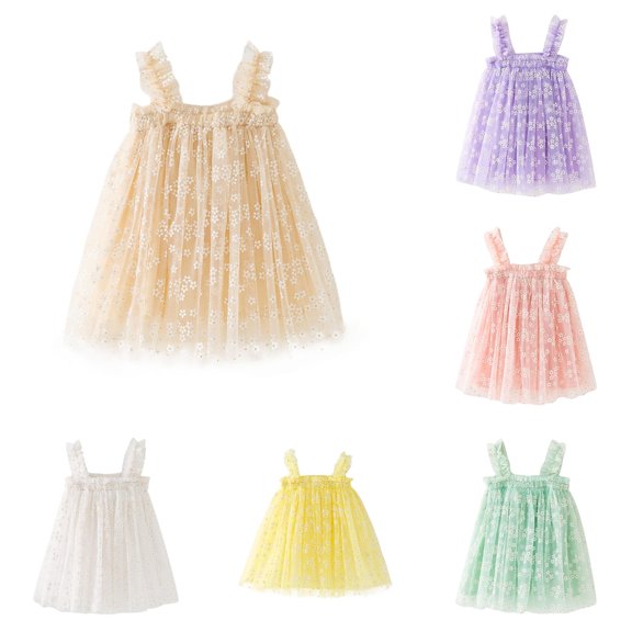 Toddler Dress Sleeveless Floral Modern Playful Colorful Mesh Tulle for Dance Charming Dress Set