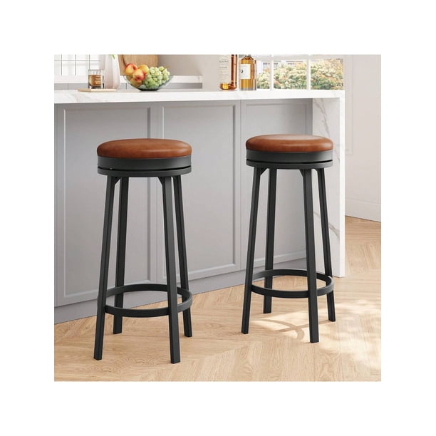 Qinaqin 2 PCS Set de 4 PU Cuero Upholstered 360 Profundidadgrees Swivel Counter Altura Bar Stools con Metálico Footrests Mid Century Moderno Style para Hogar Kitchen cm de