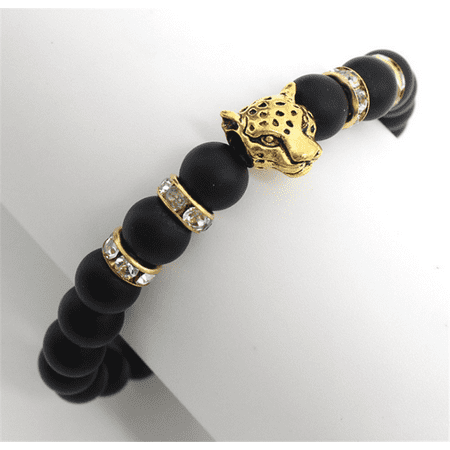Eagle Head Pendant Bead - Matte Black Beaded Stone Leopard Head Unisex Beauty Silver Gold Crystal Jewelry