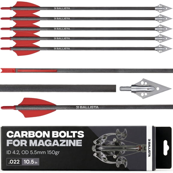 Ballista 10.5" Carbon Crossbow Bolts with Broadheads – 5.5mm OD, 268mm – Hunting Arrows for BAT & BAT Reverse Crossbow with Magazine – Small & Medium Game - Pack of 5