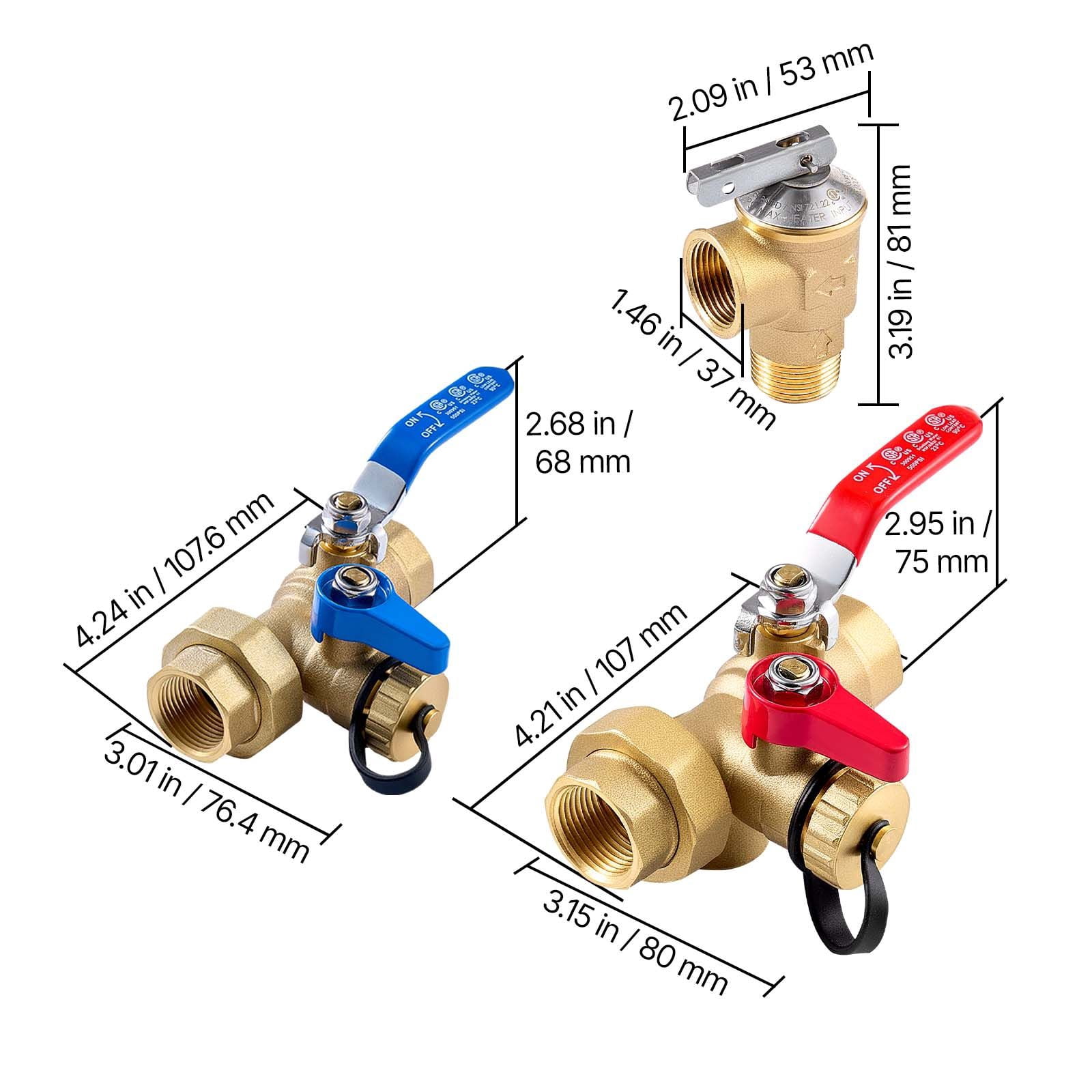 Tankless Water Heater Installation Kit Isolation Service Valve 3/4" Lead-Free Brass SUS304 for Gas Tankless Water Heaters