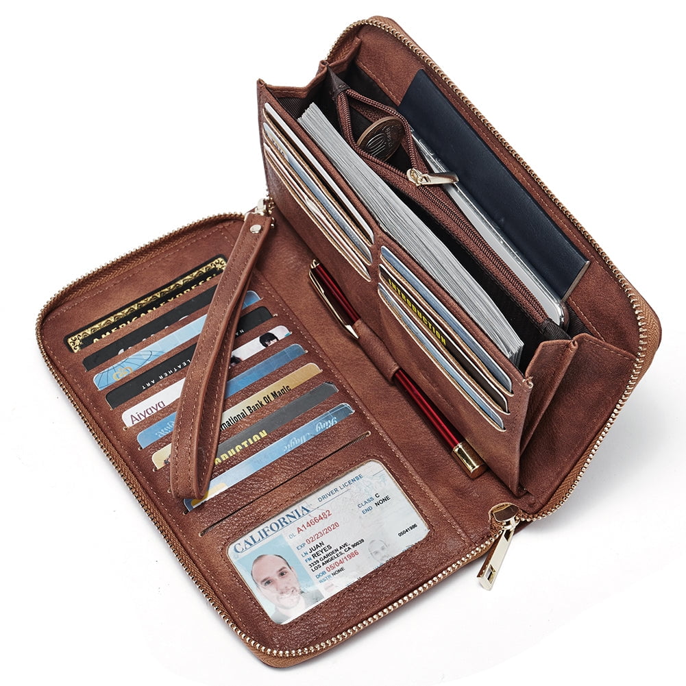 Women Wallet Large Nubuck Leather Designer Zip Around Card Holder ...