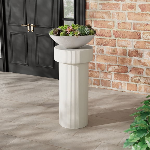 Christopher Knight Home Minimalist 24” H MGO Plant Stand with Ribbed Design, Indoor/Outdoor, White