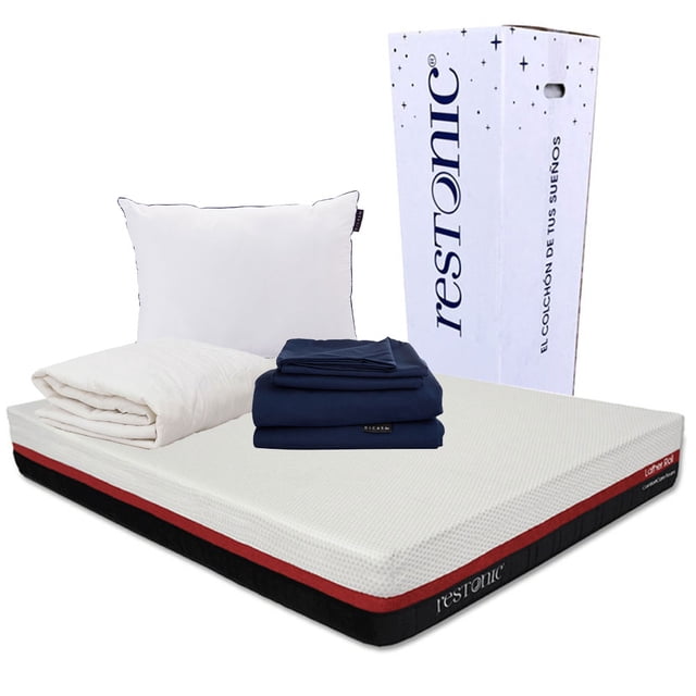 Colchón Individual + Almohada One + Sábanas Softy + Protector de Colchón Restonic Roll
