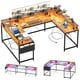 thumbnail image 3 of Yeshouse Mesa de juego, Mesa de computadora en forma de U, Mesa Gamer, Mesa de computadora de 126 pulgadas con soporte de Monitor y luces LED, 3 of 9