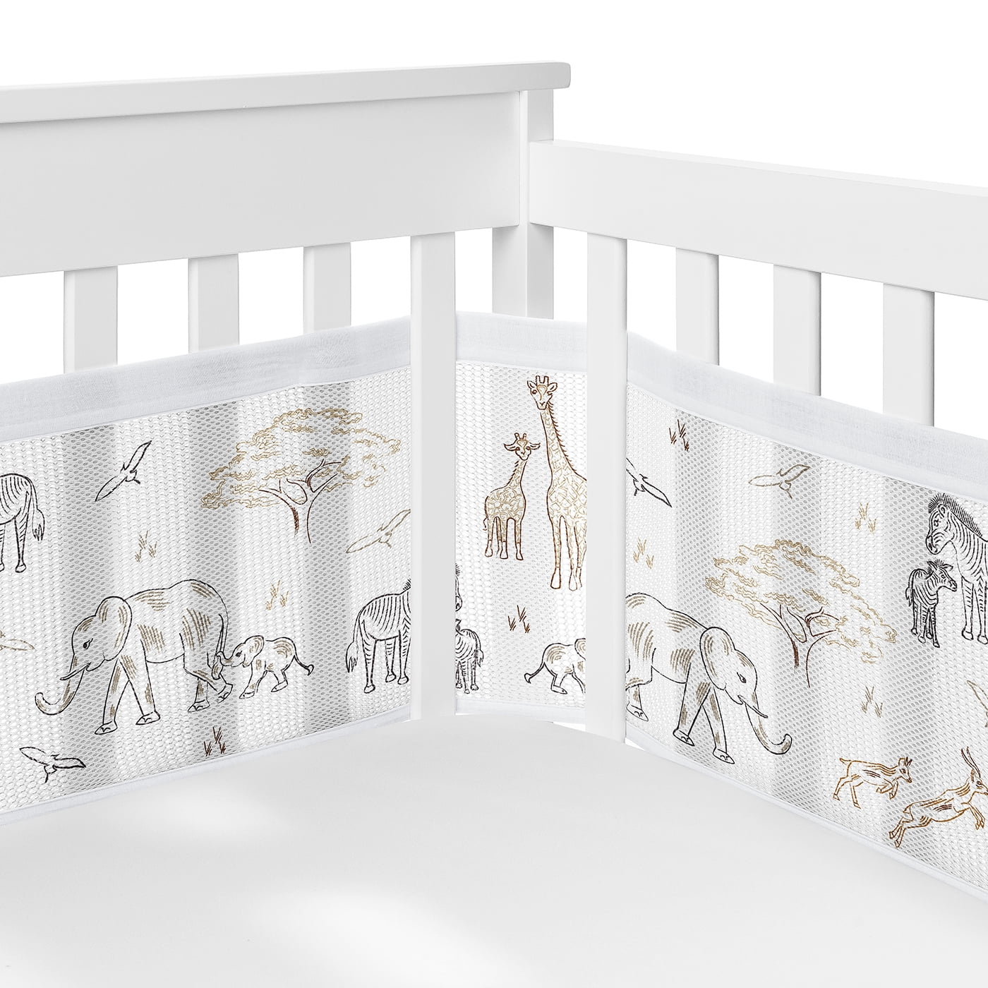 Sweet Jojo Designs Serengeti Animals Beige White Crib Bedding + BreathableBaby Breathable Mesh Liner Pad