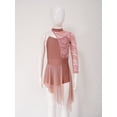 thumbnail image 2 of TiaoBug Big Girls Lyrical Dance Costume Single Long Sleeve Lace Patchwork Modern Ballet Dance Dress Dusty Pink 6, 2 of 7