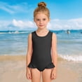thumbnail image 3 of Girls One Piece Swimsuit with Matching Swim Cap Sleeveless Ruffle Hem Bathing Suit Beach Pool Swimwear, 3 of 4