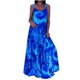 thumbnail image 2 of HKEJIAOI Robes Décontractées pour Femmes Offres Liquidation Robe d'Anniversaire Mode d'Été pour Femmes Décontractée Col Rond Coupe Régulière Imprimé Ceintures Robe Longueur au Sol Bleu, 2 of 9